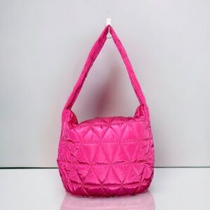 Pink Quilted Puffer Shoulder Bag Lightweight Hobo Bag Handbag New